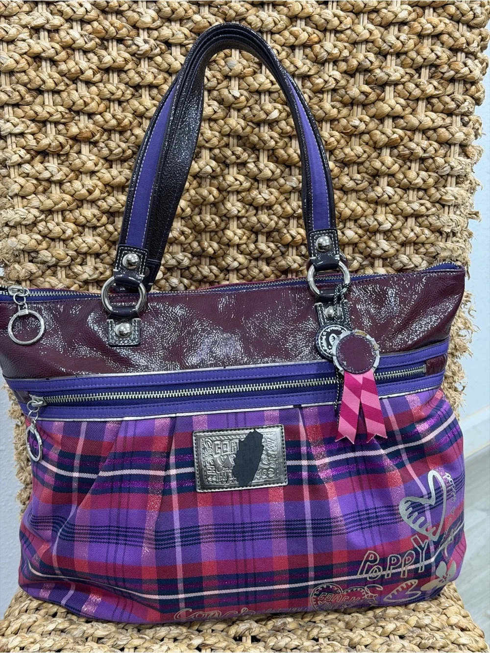 Coach Poppy Tartan Plaid Glam Tote Bag